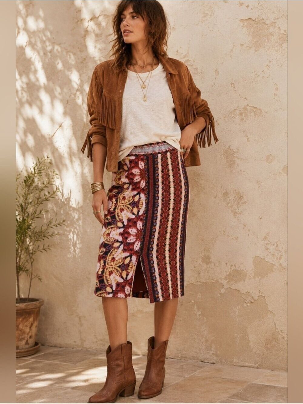 ANTHROPOLOGIE MAEVE MARALA KNIT PENCIL TRIBAL PRINT BOHO SKIRT SIZE SMALL